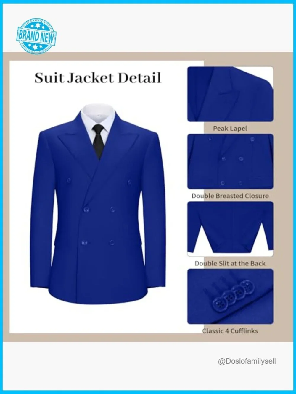 Modern Slim Fit Double Breasted Suit Blazer Pants Formal Business Wedding Tuxedo